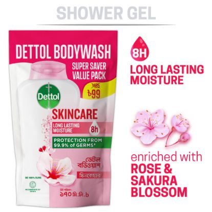 Picture of Dettol Antibacterial Body Wash Skincare Rose & Sakura Blossom with 8 Hours Long Lasting Moisture 170ml Shower Gel Refill