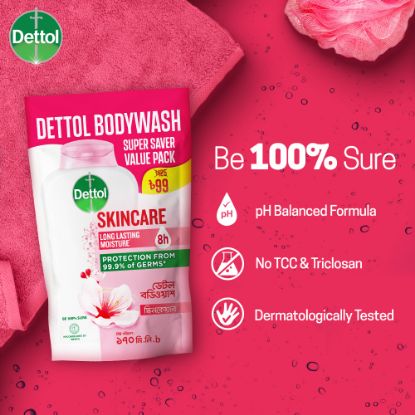 Picture of Dettol Antibacterial Body Wash Skincare Rose & Sakura Blossom with 8 Hours Long Lasting Moisture 170ml Shower Gel Refill