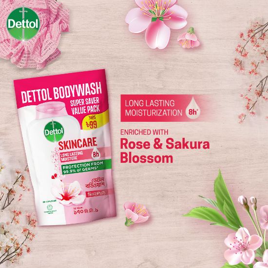 Picture of Dettol Antibacterial Body Wash Skincare Rose & Sakura Blossom with 8 Hours Long Lasting Moisture 170ml Shower Gel Refill