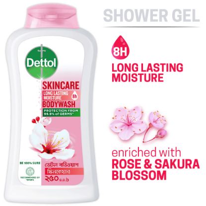 Picture of Dettol Antibacterial Body Wash Skincare Rose & Sakura Blossom with 8 Hours Long Lasting Moisture 250ml Shower Gel