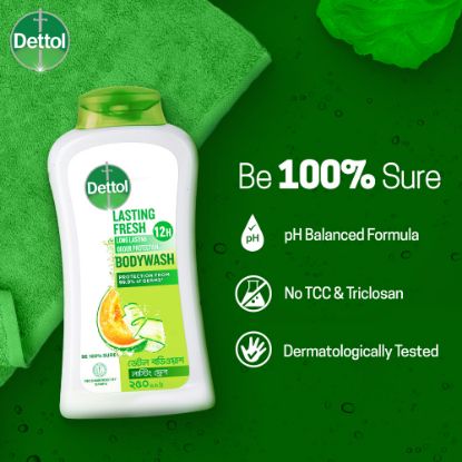 Picture of Dettol Lasting Fresh Antibacterial Body Wash Shower Gel with Refreshing Melon & Cucumber Fragrance, 12 Hours Odour Protection 250ml