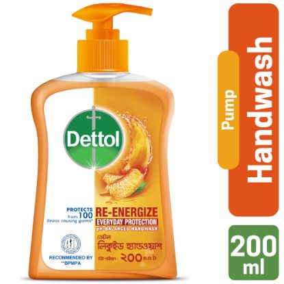 Picture of Dettol Handwash Re-Energize 200ml Pump, pH-Balanced Liquid Soap formula