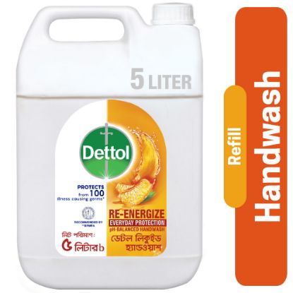 Picture of Dettol Handwash Re-Energize 5L Mega Refill Super Saver Pack, pH-Balanced Liquid Soap formula