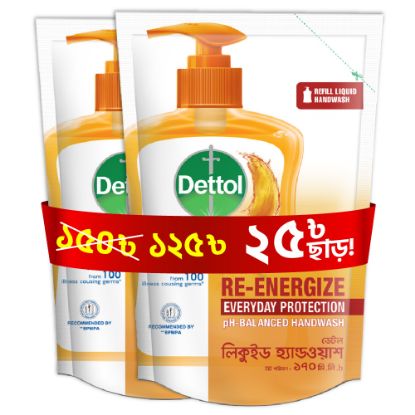 Picture of Dettol Handwash Refil 170ml X 2 Re-Energize, pH-Balanced Liquid Soap formula