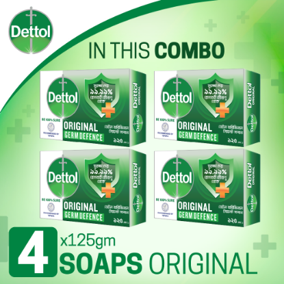Picture of Dettol Soap Original Germ Defence Quad Pack (125gm X 4), Bathing Bar Soaps with protection from 100 illness-causing germs