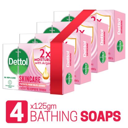 Picture of Dettol Soap Skincare Quad Pack (125gm X 4), 2X Moisturizers with Argan Oil Bathing Bar