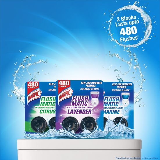 Picture of Harpic Flushmatic in-Cistern Toilet Cleaner Twin Pack (50gm X 2), Automatic Cleaning with Every Flush