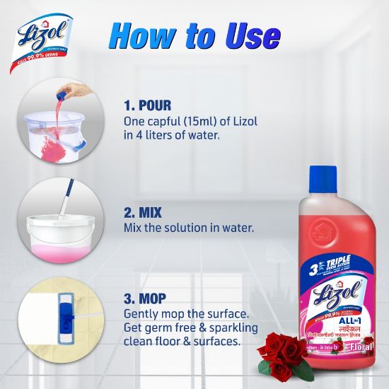 Picture of Lizol Disinfectant Floor & Surface Cleaner 1L Floral, Kills 99.9% Germs