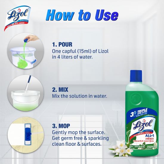 Picture of Lizol Disinfectant Floor & Surface Cleaner 500ml Jasmine, Kills 99.9% Germs