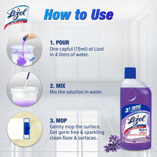 Picture of Lizol Disinfectant Floor & Surface Cleaner 500ml Lavender, Kills 99.9% Germs