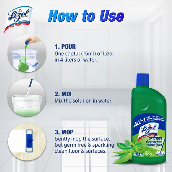 Picture of Lizol Disinfectant Floor & Surface Cleaner 500ml Neem, Kills 99.9% Germs