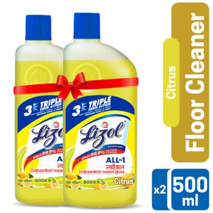 Picture of Lizol Disinfectant Floor & Surface Cleaner Citrus 2x500ml Double Pack, Kills 99.9% Germs