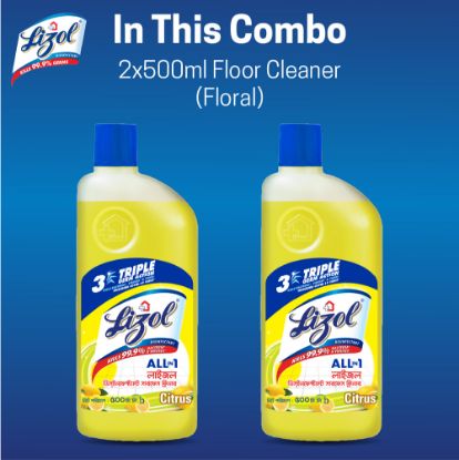 Picture of Lizol Disinfectant Floor & Surface Cleaner Citrus 2x500ml Double Pack, Kills 99.9% Germs