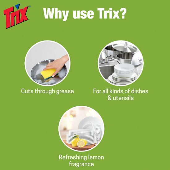 Picture of Trix Dishwashing Liquid 1L Bottle Lemon Fragrance for Scratch-Free Sparkling Clean Dishes, removes grease stains with power-rich thick foam