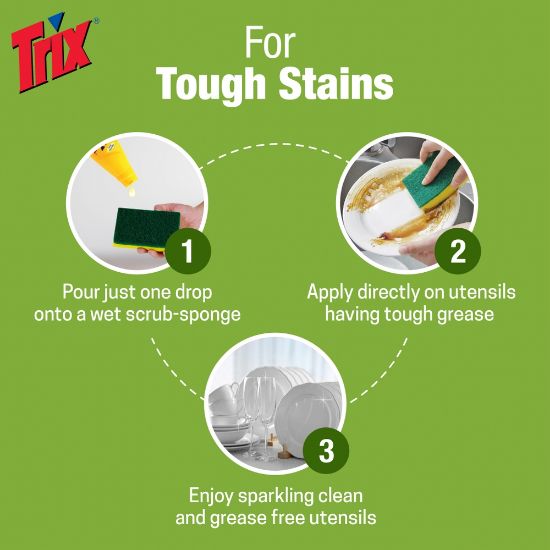 Picture of Trix Dishwashing Liquid 250ml Refill Lemon Fragrance for Scratch-Free Sparkling Clean Dishes, removes grease stains with power-rich thick foam