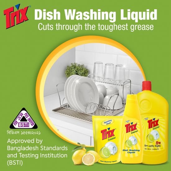 Picture of Trix Dishwashing Liquid 250ml Refill Lemon Fragrance for Scratch-Free Sparkling Clean Dishes, removes grease stains with power-rich thick foam