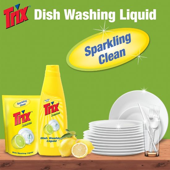 Picture of Trix Dishwashing Liquid 250ml Refill Lemon Fragrance for Scratch-Free Sparkling Clean Dishes, removes grease stains with power-rich thick foam