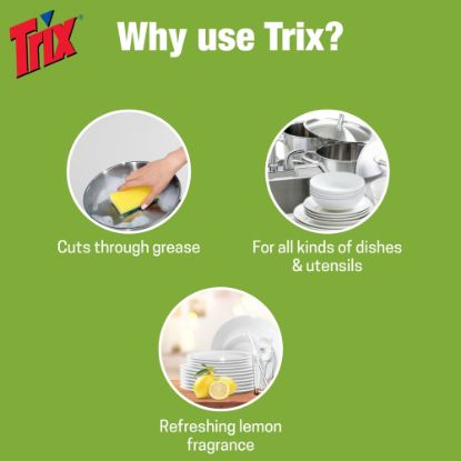 Picture of Trix Dishwashing Liquid 500ml Bottle Lemon Fragrance for Scratch-Free Sparkling Clean Dishes, removes grease stains with power-rich thick foam