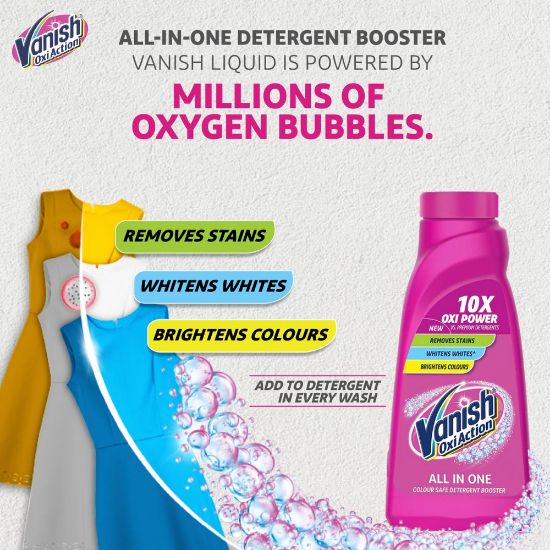 Picture of Vanish All in One Liquid Detergent Booster - 800 ml, Removes Stains, Whitens Whites and Brightens Colors