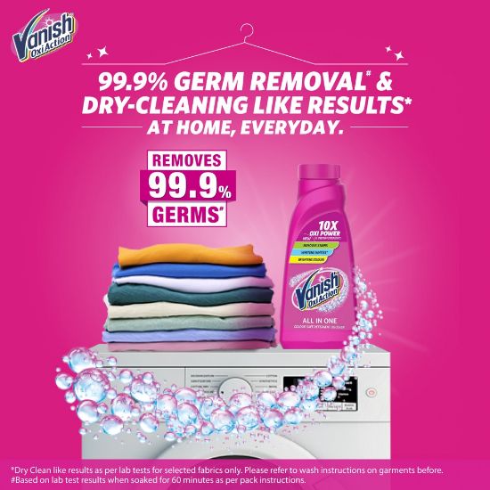Picture of Vanish All in One Liquid Detergent Booster - 800 ml, Removes Stains, Whitens Whites and Brightens Colors