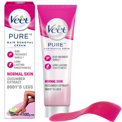 Picture of Veet Hair Removal Cream 100gm Normal Skin for Body & Legs, Get Salon-like Silky Smooth Skin with 5 in 1 Skin Benefits