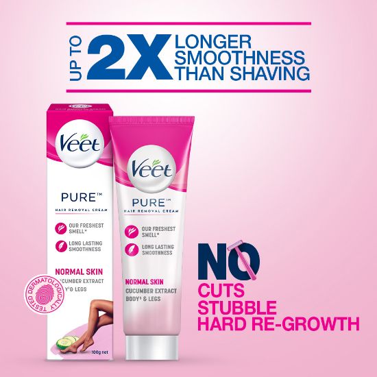 Picture of Veet Hair Removal Cream 100gm Normal Skin for Body & Legs, Get Salon-like Silky Smooth Skin with 5 in 1 Skin Benefits