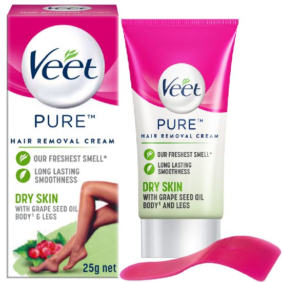 Picture of Veet Hair Removal Cream 25gm Dry Skin for Body & Legs, Get Salon-like Silky Smooth Skin with 5 in 1 Skin Benefits