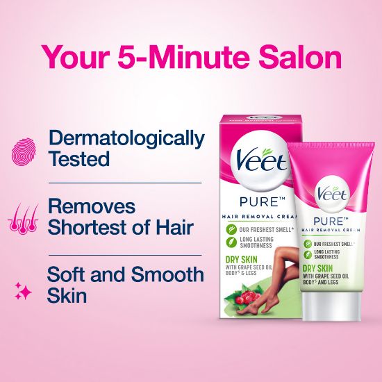 Picture of Veet Hair Removal Cream 25gm Dry Skin for Body & Legs, Get Salon-like Silky Smooth Skin with 5 in 1 Skin Benefits