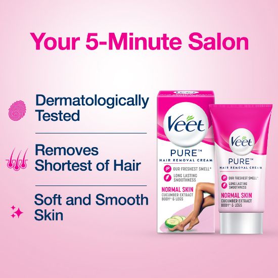 Picture of Veet Hair Removal Cream 50gm Normal Skin for Body & Legs, Get Salon-like Silky Smooth Skin with 5 in 1 Skin Benefits