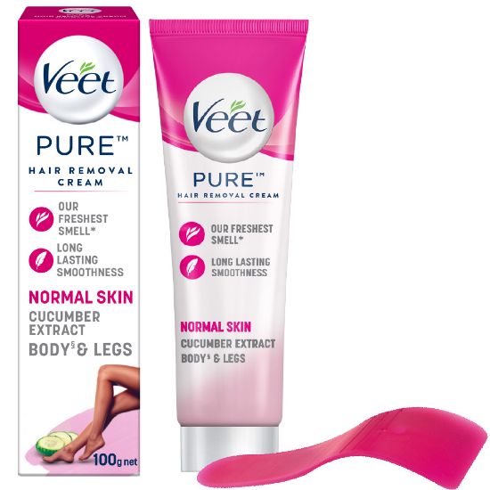 Picture of Veet Hair Removal Cream 100gm Normal Skin for Body & Legs, Get Salon-like Silky Smooth Skin with 5 in 1 Skin Benefits