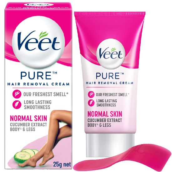 Picture of Veet Hair Removal Cream 25gm Normal Skin for Body & Legs, Get Salon-like Silky Smooth Skin with 5 in 1 Skin Benefits